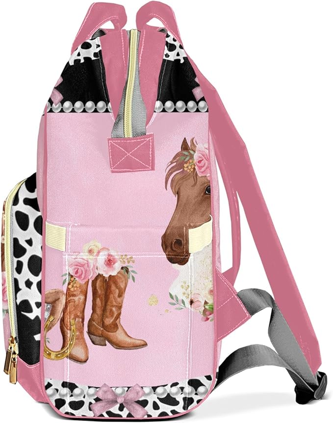 Personalized Cowgirl Horse Floral Custom with Name Diaper Bag Backpack For Baby Boy Girl Dad Mom Unisex for Adult Daypack Holiday Gift