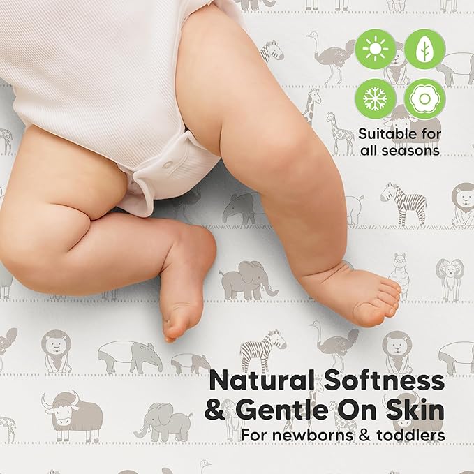 2-Pack Waterproof Crib Sheets for Girl, Boy - Organic Cotton 52X28 Fitted Crib Sheets Neutral, Crib Mattress Protector Sheets, Soft Toddler Bed Sheets,Washable Infant Fitted Baby Crib Sheets (Foxtrot)
