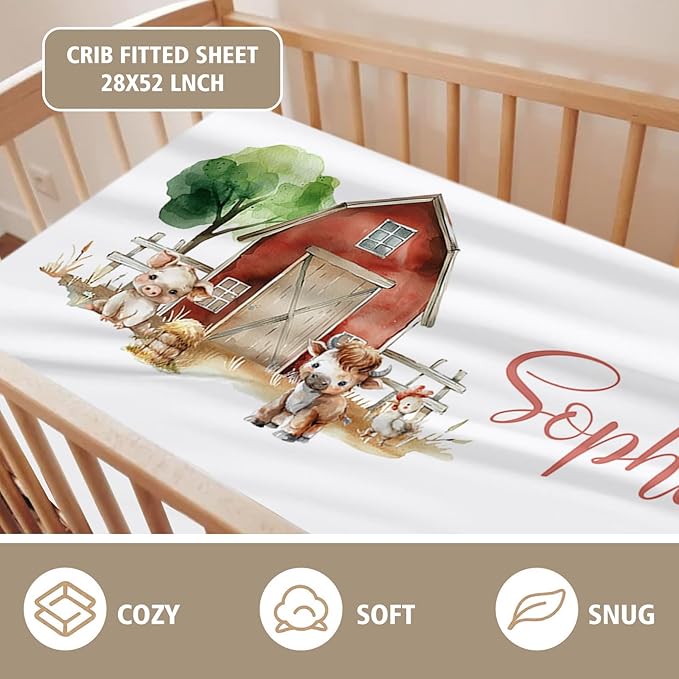 Personalized Baby Crib Bedding Set, Custom Name Animal Truck Theme Baby Bedding 2-Pcs Set-Soft Double Layer Dotted Blanket and Fitted Sheet, Nursery Bedding for Newborn Boys Girls, Perfect Shower Gift