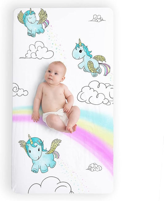 JumpOff Jo - Fitted Crib Sheet, Super Soft Breathable 100% Cotton Baby Crib Sheet for Standard Crib Mattresses and Toddler Beds, 28 in. x 52 in. - Unicorn Pixie Dust