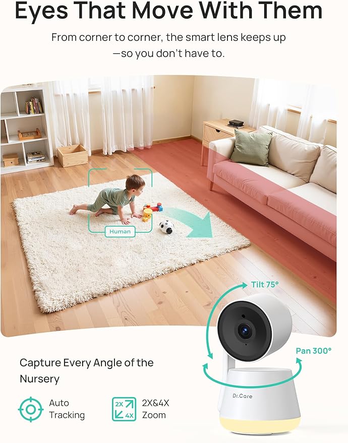 Dr.Care LumiView Plus Smart WiFi Baby Monitor - 5.5" 1080P Split Screen & 2K Camera, Privacy Mode, Cry & Motion Alerts, 5000mAh Removable Battery, RGB Night Light, HD Night Vision, App Control, 1279ft