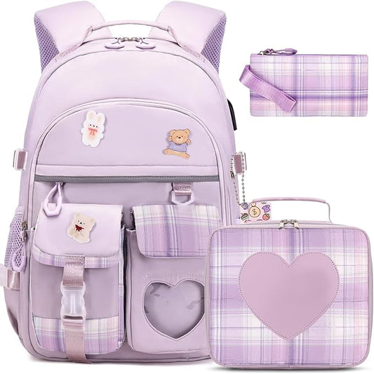 ACESAK Backpack for Girls - Bookbag Backpacks Schoolbag for Girls Kids Teen Women Casual Travel Daypacks - School Bag Elementary Middle School College Cute Backpack with Lunch Box (Purple)
