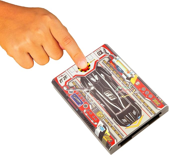 FLAT 2 FAST Original Stunt Card Racer – Flat Car Racer and Pocket Size Racecar Launcher with Built-in Button for Stunt Launching and Racing – Compact – Jet Black