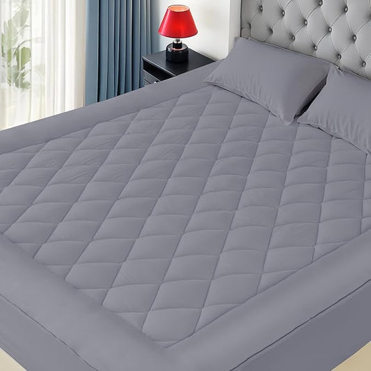Twin XL Size Mattress Pad Cotton Top Mattress Cover for College Dorm Quilted Fitted Mattress Protector with 18-22" Deep Pocket Down Alternative Fill Noiseless & Breathable (Twin XL, Dark Grey)