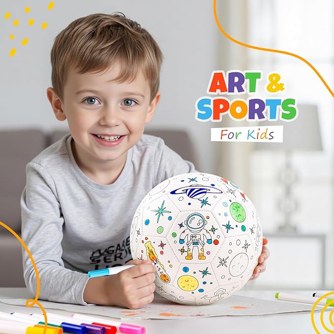 EVERICH TOY Paint Your Own Soccer Ball with Markers, Toddler Arts and Crafts Kits Soccer Gifts for Boys Girls, Size 3 Astronaut Toys Coloring Custom Soccer Ball Birthday Gifts for Kids 3 4 5 6-8 8-12