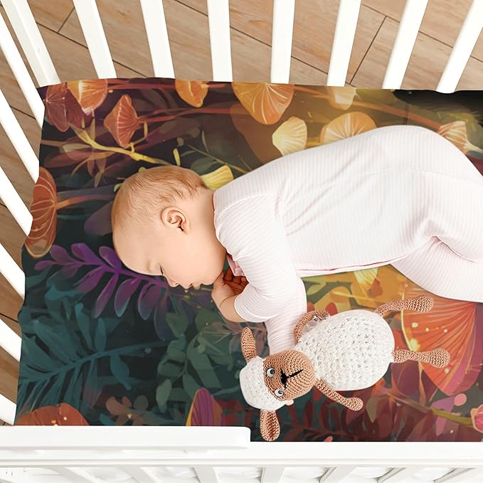 Orange Cat Mushroom Forest Crib Sheets Standard Crib Toddler Mattresses Cover Fitted Baby Bed Sheet Breathable Crib Mattress Sheet for Girls Boys 52" x 28"x5''