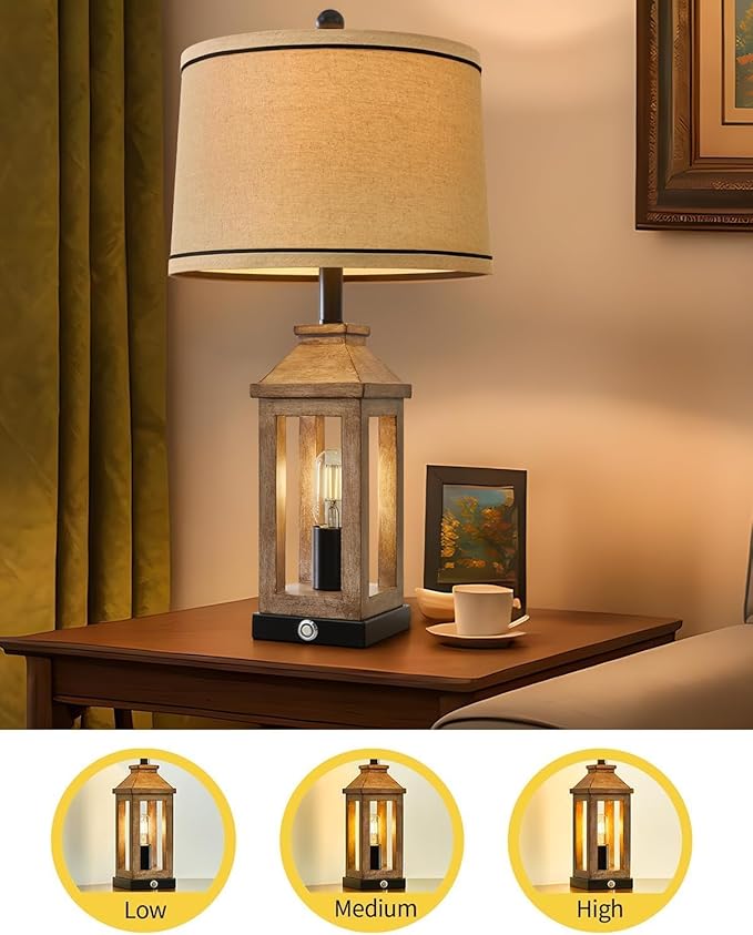 G-SAFAVA 23.75" Farmhouse Dual USB Charging Ports 3-Way Dimmable Touch Control Table Lamp with Nightlight Vintage Modern Lamps for Living Room Bedroom