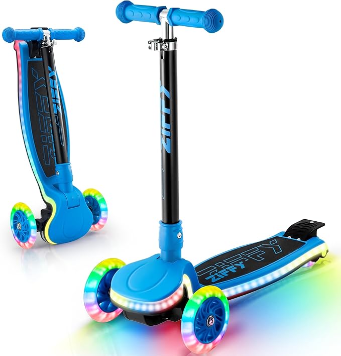 ZIFFY 3-Wheel Light-Up Toddler Scooter for Kids 3-8, Kids Scooter for Boys Girls with 20 Dynamic LED Lights, 4 Adjustable Height Balance Kick Scooter 110LBS, Lean-to-Steer Anti-Slip Wide Deck by JOVA
