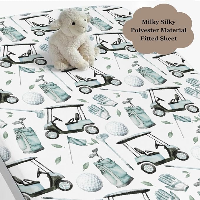 Golf Gear Sport Green Fitted Crib Sheet for Baby Girls Boys 52x28x9 in Golfing Cart Gloves Bag Flag Sports Fitted Crib Mattress Cover for Standard Crib Toddler Golfs Lovers Gift Bed Sheet