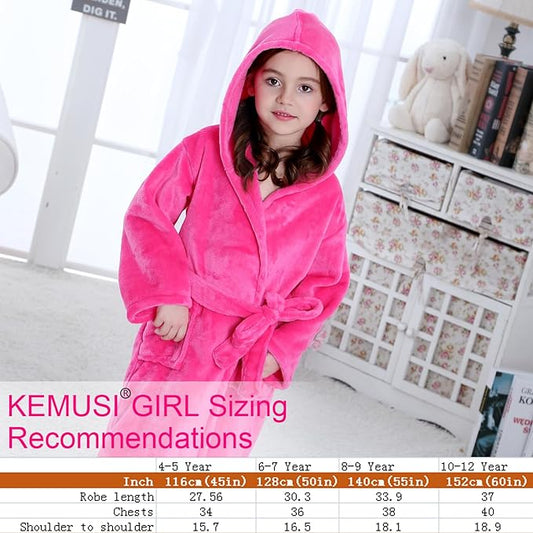 Hooded Herringbone Girl's Fleece Soft Spa Kimono Long Robe,Kids Comfy Sleepwear Bathrobe