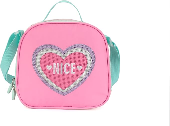 kingdisen Wheels Rolling Kids Backpack for Elementary Luggage School Trolley Bag with Lunch Box 3pc Set (HEART PINK)