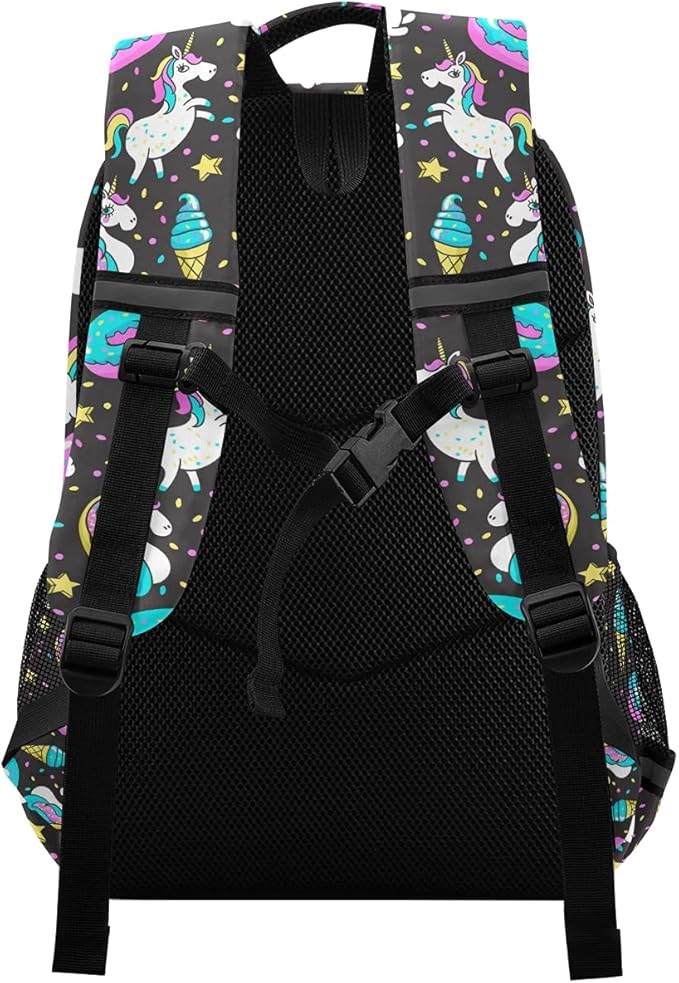 MNSRUU School Backpack with Chest Strap, Rainbow And Unicorns Laptop Backpack, Travel Hiking Backpack for Boys Girls, Rucksack, Knapsack