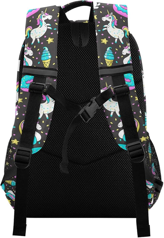 MNSRUU School Backpack with Chest Strap, Rainbow And Unicorns Laptop Backpack, Travel Hiking Backpack for Boys Girls, Rucksack, Knapsack
