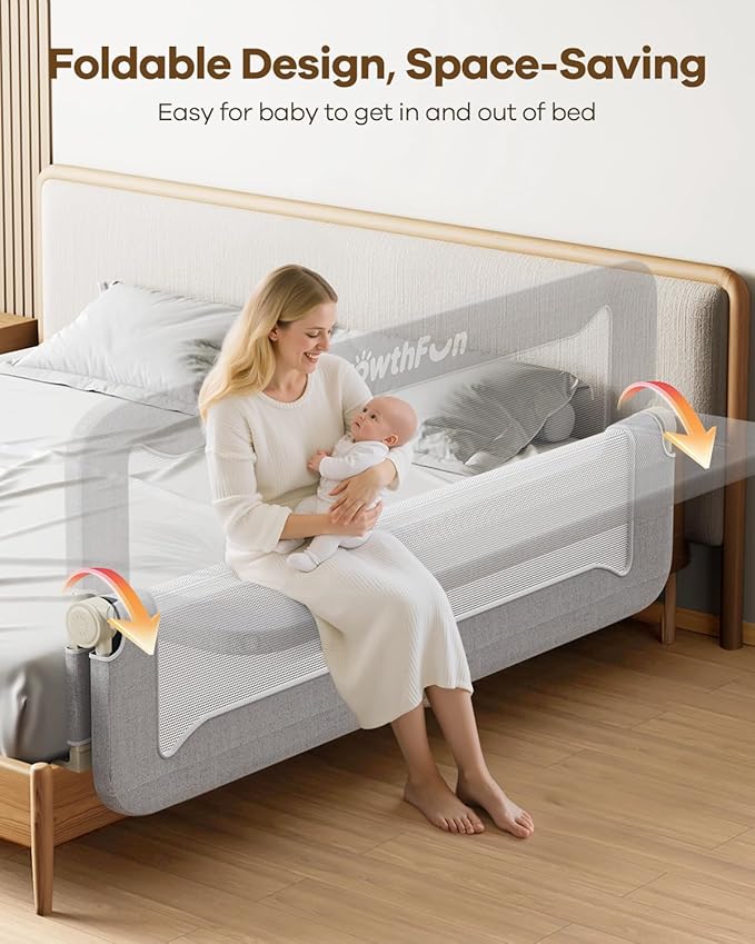 Foldable Bed Rail for Toddlers, 59in Reinforced Carbon Steel Frame&Connectors, Breathable Cationic Fabric, Safety Toddler Bed Rails for Queen, King, Twin, Full, No-Tool Setup.