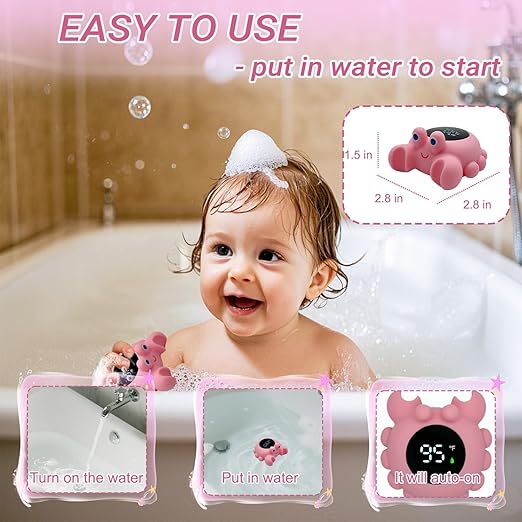 Crab Baby Bath Thermometer Newborn, Safety Baby Water Thermometer & Room Temperature Alert with 3-Color LED, Floating Digtal Bathtub Temperature Toy Gift for Infant, Toddler