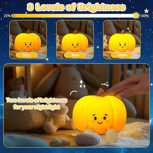 loatme Night Light for Kids, Rechargeable Dimmable Silicone LED Nightlight, Baby Nursery Night Lamp, Touch Squishy Lamp, Halloween Gifts for Girls, Boys, Toddler Room Decor, Pumpkin