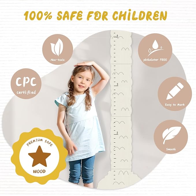 Woodemon Personalized Name Height Chart for Kids, Alpaca Wood Growth Chart, Height Measuring for Children, Boy Girls Height Wall Chart Growth Measuring Ruler for Nursery Decor, Lightweight