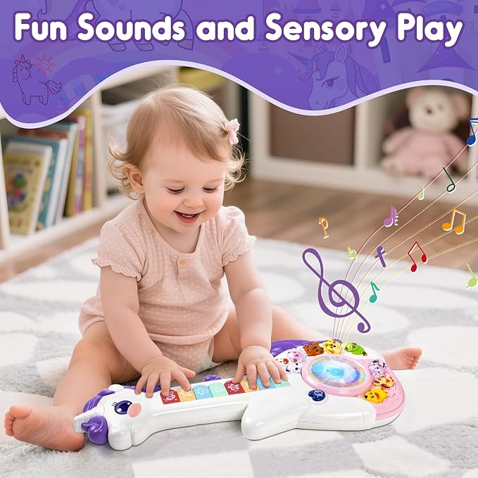Marstone Toys for 1 Year Old Girl Birthday Gifts: Baby Musical Unicorn Toys 12-18 Months, Educational Cartoon Guitar for Toddlers 1-2, Infant 1st First Interactive Learning Birthday Present