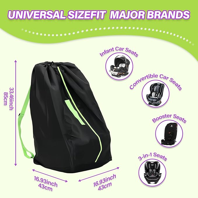 Saranna Car Seat Travel Bag for Airplane, Carseat Bags for Air Travel, Waterproof Durable Carrier Cover for Infant & Toddler Car Seats, Portable Carseat Cover with Shoulder Straps and 2 Luggage Tags