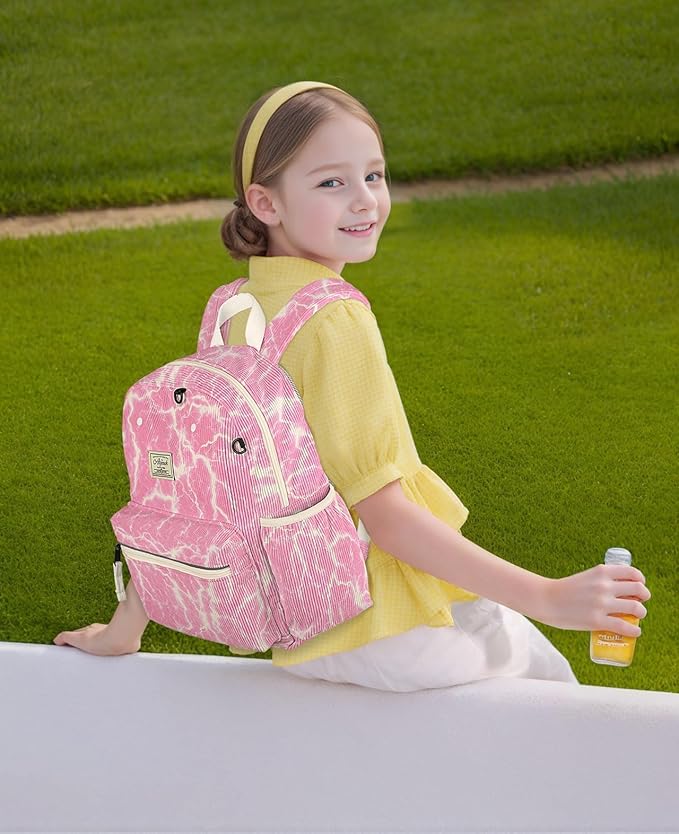 atgark Corduroy Kids Backpack for Girls 6-10: Girls Backpacks for Elementary Kindergarten 15” H Fit Folder