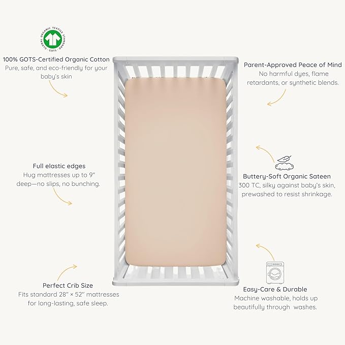 Makemake Organics GOTS Certified Organic Cotton Fitted Crib Sheet Soft Breathable (28"x52", Pecan)