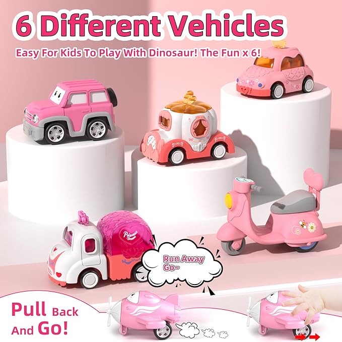 Truck Toys for 2 3 Year Old Girl, 7-in-1 Carrier Truck Car for Toddler Girl, Toys Cars Age 2-3-4 with Light & Music, Birthday Gifts for 2+ 3+ Year Old Girls