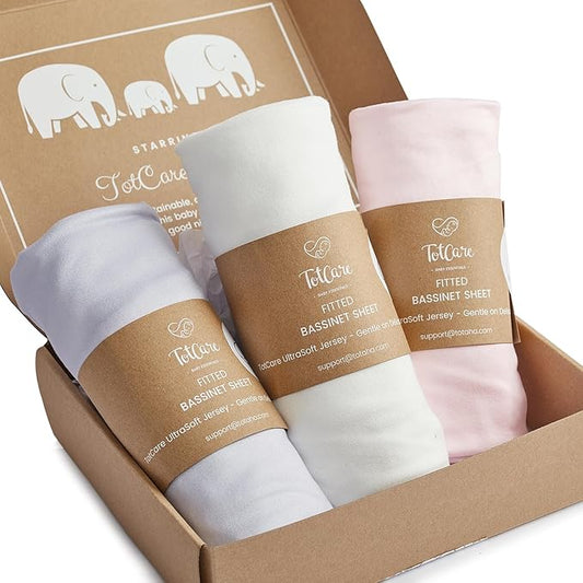 Bassinet Fitted Sheets for Dream on Me Traveler Portable Bassinet & Skylar, Seashell Bedside Sleeper - Buttery Soft, Premium Stretchy Jersey Knit Sheets - Pale Pink + Lavendar + Cloud, 3 Pack