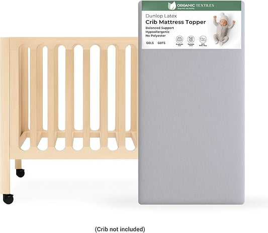 ORGANIC TEXTILES Organic Baby Mattress Topper with Heather Grey Removable Cover - GOLS/GOTS Certified - Breathable - 2" Playard (38"x26")
