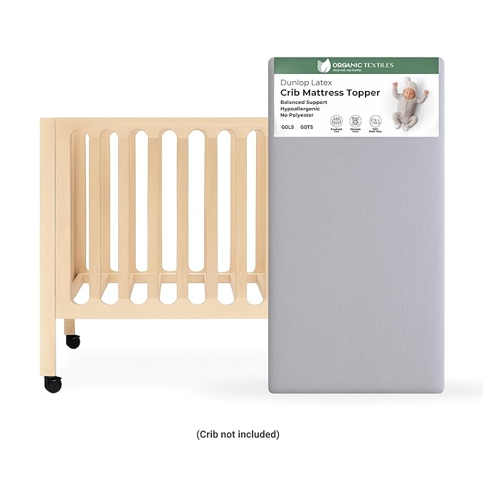 ORGANIC TEXTILES Organic Baby Mattress Topper with Heather Grey Removable Cover - GOLS/GOTS Certified - Breathable - 3" Standard (52"x28")