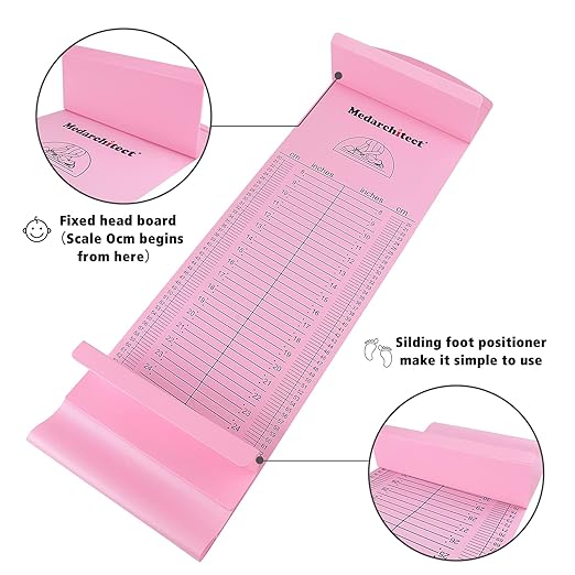 Medarchitect Baby Height Measuring Mat, Infantometer Ruler, Growth Height Chart for Newborns, Toddlers, Infants, Home Use and House Visits - Pink