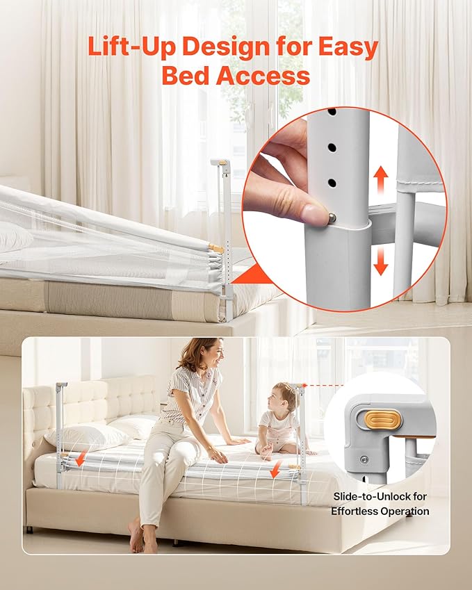 VEVOR Toddler Bed Rail, Kids Beds Guard Rail with Reinforced Iron Pipe and Oxford Cloth, Adjustable Height Bed Side Railing, Portable Guard Bumper Barrier for Crib, Bunk, 59.06 x 35.04 in, 1 Piece