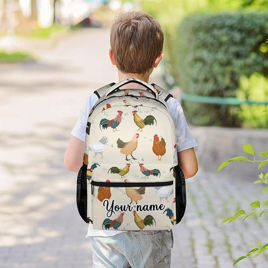 COOPASIA Personalized Chicken Backpack, 16 Inch Animal Theme Bookbag with Adjustable Straps, Durable, Lightweight, Large Capacity, School Backpack for Kids Girls Boys