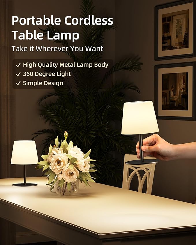 EZVALO Outdoor Cordless Table Lamp, IP65 Waterproof 4500mAh Rechargeble Shower Lamp, Dimmable Touch Lamp, LED Night Light Lamp for Bathroom Patio Camping Restaurant Home 2 Pack(Black)