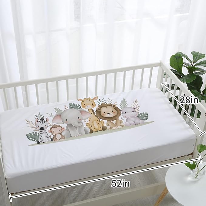Personalized Crib Bedding Set, Custom Name Baby Bedding 5-Pcs Set - Soft Blanket Fitted Sheet Changing Pad Cover Nursery Rug and Wall Art, Cute Animal Theme Nursery Decor for Newborn Boys Girls