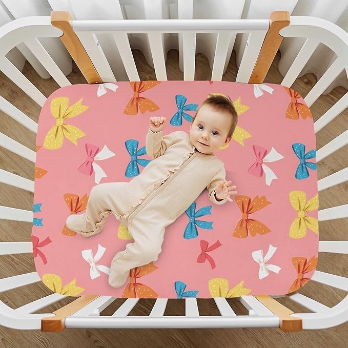 Baby Crib Sheets Fitted Crib Sheet Standard Crib and Toddler Mattress for Boys Girls 39 * 27in Pink Starfish Shell Pattern (Wave Point Bow Pattern, Medium)