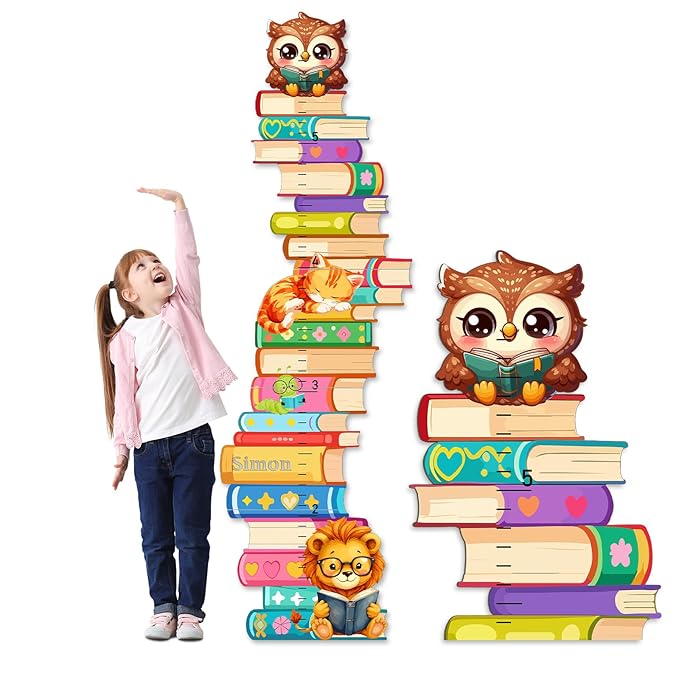 Woodemon Personalized Name Wooden Growth Charts for Kids, Stacks of Book Height Measurement for Wall Girls Boys Teen Room Nursery Decor