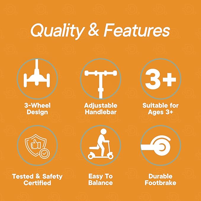 Aqua Orange 3 Wheel Scooter with Seat for Kids, Light-Up Wheels, Adjustable Lean to Steer Handlebar and Seat, Smooth Wheels, Wide No-Slip Deck, Rear Foot Brake, Toddler Outdoor Toys for Ages 2+