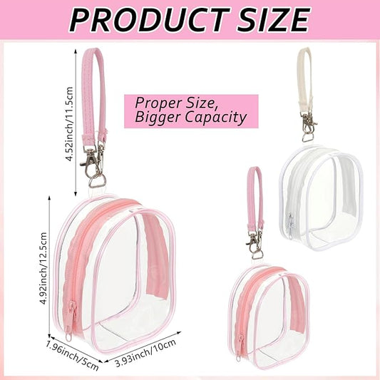 2 Pack Clear Holder Case with Checkered Strap for Pacifier Portable Storage Case for Diaper Bag Essentials Travel PVC Neutral Binky Holder Purse for Baby Boys Girls (Pink,White)