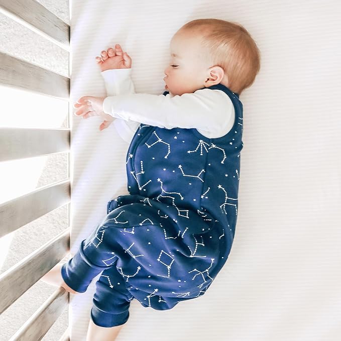 Woolino 4 Season Baby Footed Sleep Bag Sack, Australian Merino Wool and Organic Cotton, Toddler Sleeping Bag, 18-36mo, Night Sky