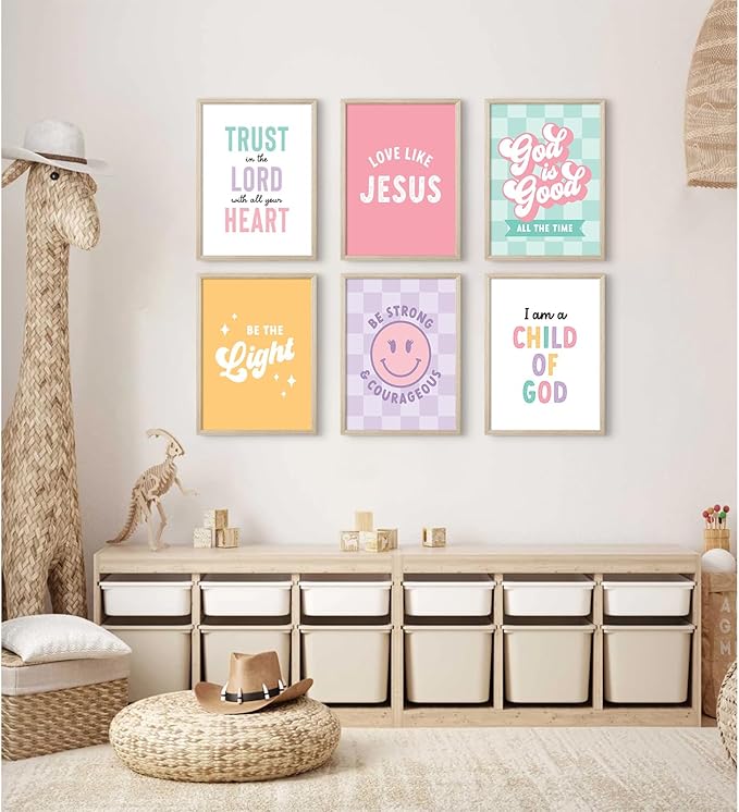 Christian Nursery Wall Art Decor Bible Verses Posters Girl Nursery Canvas Wall Decor kids room Prints Religious Scripture Pictures Modern Christian Artwork for Girls Bedroom 8x10x6 Inch Framed