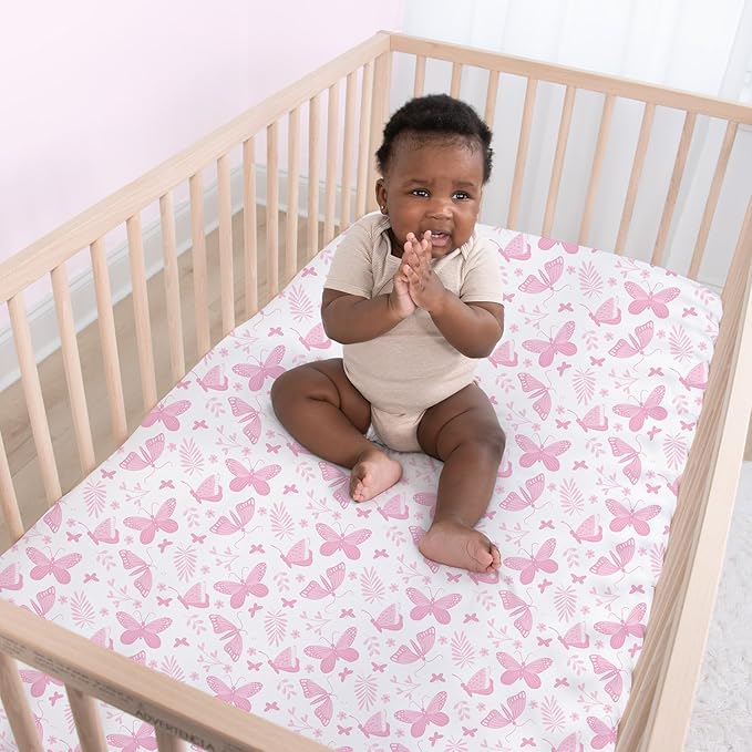 The Peanutshell 4-Pack Fitted Crib Sheet Set - Super Soft & Breathable Baby Girl Crib Sheets, Nursery Decor, Fit for Standard Mattress Cover- Butterfly