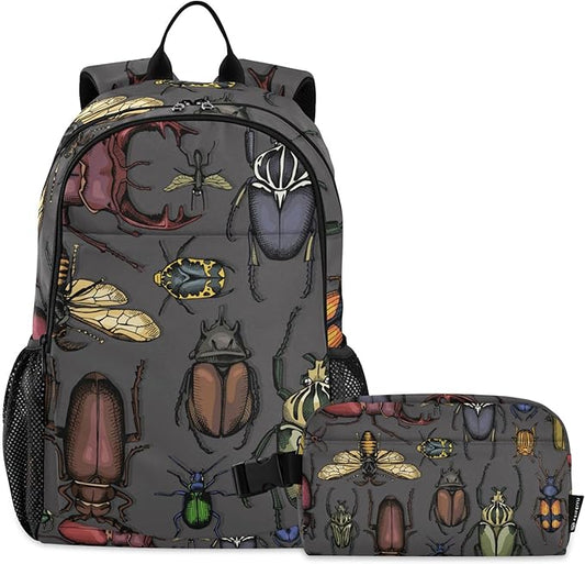 Jucciaco Insects Beetle Backpack with Lunch Bag, School Backpack for Teens Boys Girls Kids Backpacks Set