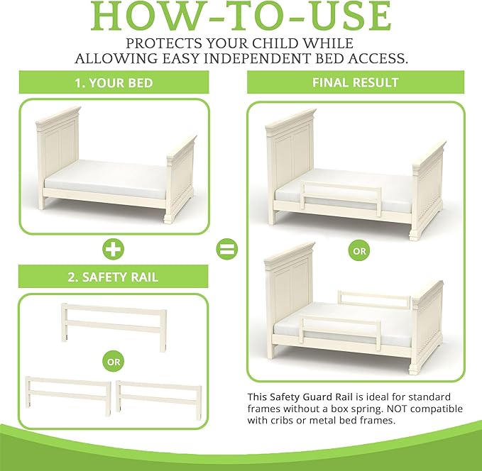 CC KITS Safety Guard Rail for Baby, Kids, and Children - Solid Wood Safety Bed Rail for Toddlers - Easy Installation - Premium Protection for Bunk, Twin, Full, Queen and King Size Beds - (Ivory Lace)