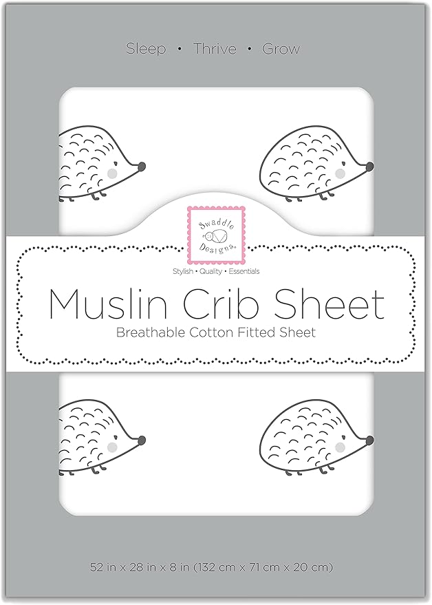 SwaddleDesigns Softest Cotton Muslin Fitted Crib Sheet/Toddler Sheet for Baby Boy & Girl, Black Hedgehogs, 1 Count (Pack of 1)