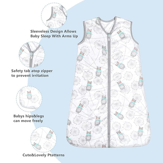 TILLYOU 2 Pack Baby Sleep Sack 12-18 Months 100% Cotton Wearable Blanket 0.5 TOG Sleeveless Summer Sleep Sacks with 2-Way Zipper, Gray Bear & White