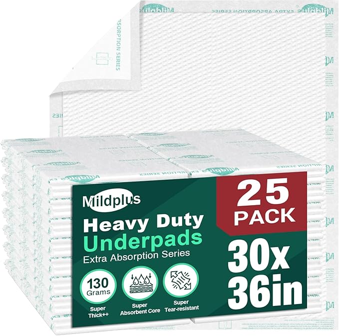 Heavy Duty Underpads 30"X36", 25 Count, Ultra Absorbent Chucks Pads 130 Grams Disposable Bed Pads with Strength Cloth Backing Incontinence Pads for Adults, Kids or Pets