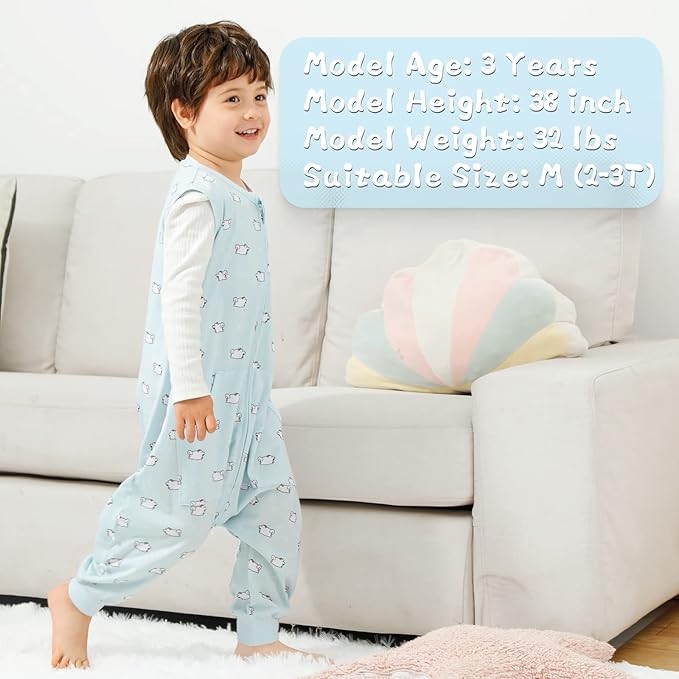 WONDAY Toddler Sleep Sack with Feet, 0.5 Tog Sleeping Sacks for Walking with Legs 12-18 Months 2T