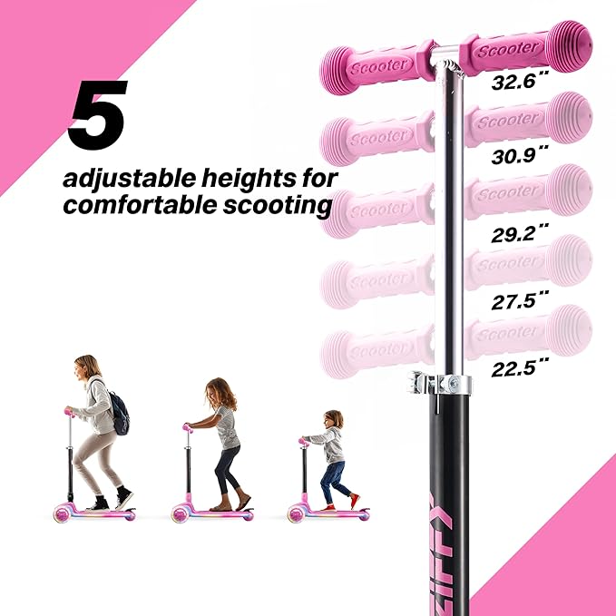ZIFFY Multicolor 3 Wheel Scooter for Kids 3-5, Toddler Kick Scooters with LED Light-Up Wheels for Boys and Girls, 5 Adjustable Height and Lean-to-Steer Design, Support up to 110 lbs by JOVA
