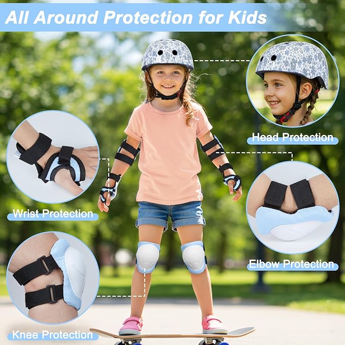 FIODAY Kids Helmet Knee Pads for Kids Unicorn Knee and Elbow Pads Wrist Guards Adjustable Protective Gear Set for Girls Boys Sports Skateboard Inline Skating Scooter