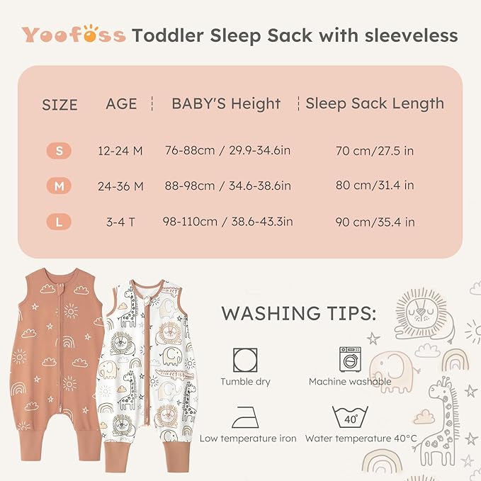 Yoofoss Toddler Sleep Sack With Feet 12-24 Months 100% Organic Cotton Baby Sleep Sack with Legs Toddler Wearable Blanket with 2-Way Zipper
